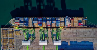 aerial view of cargo ship