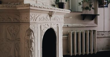 interior of old room with fireplace