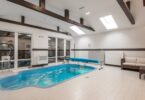 spacious swimming pool in modern villa